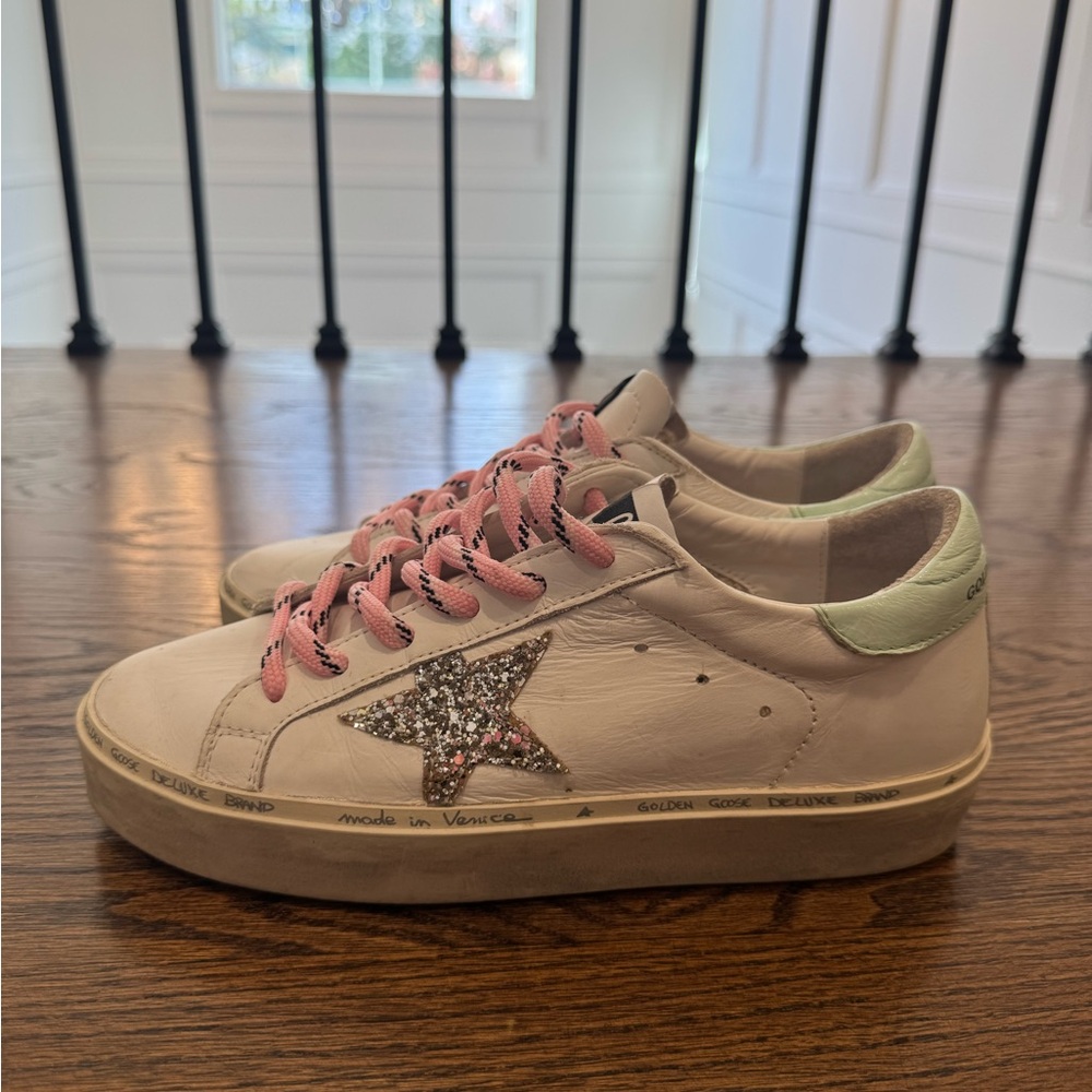 Golden Goose HiStar Women's Sneakers - Pink, Green, and Glitter